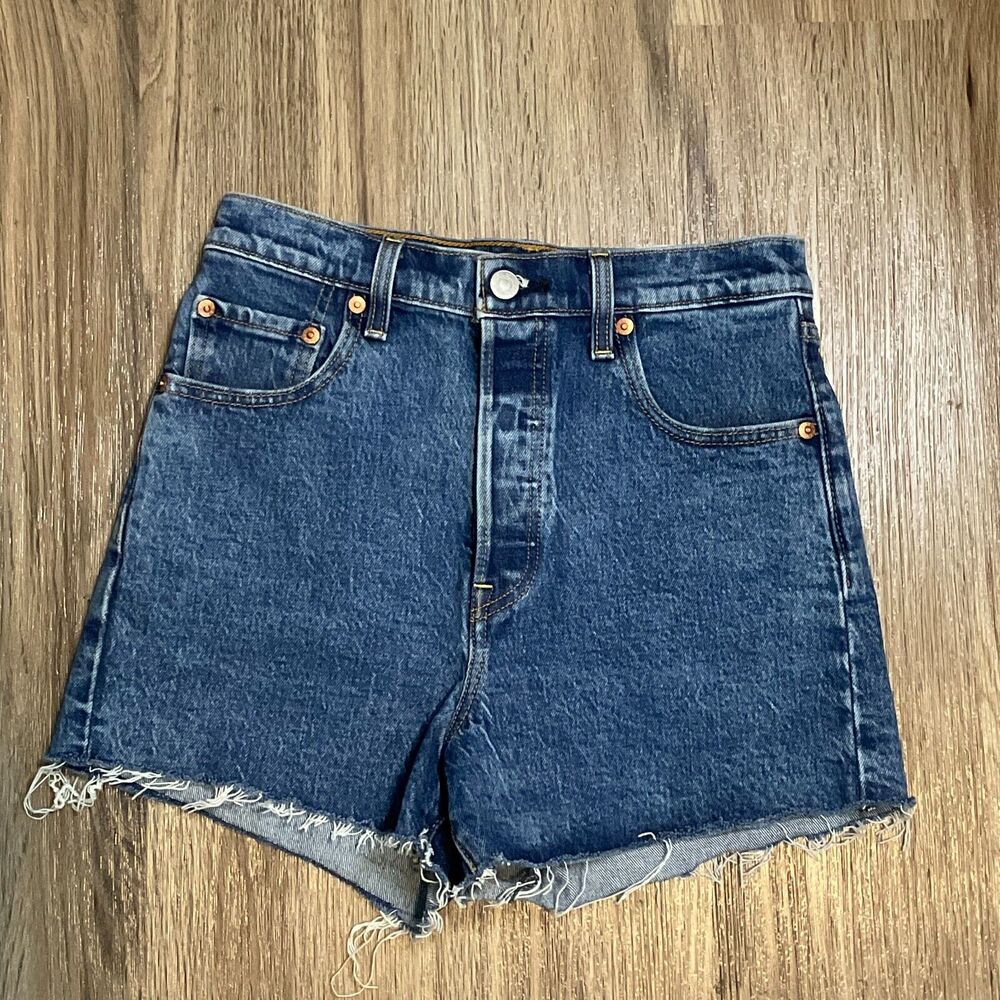 Levi's Premium Shorts Women's 26 Blue Ribcage Button Fly Cut Off Jean Retro Y2k